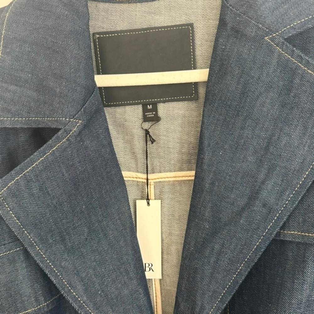 Banana Republic Denim Trench Coat Indigo Blue Belted Duster Medium Boho NWT - Picture 11 of 14